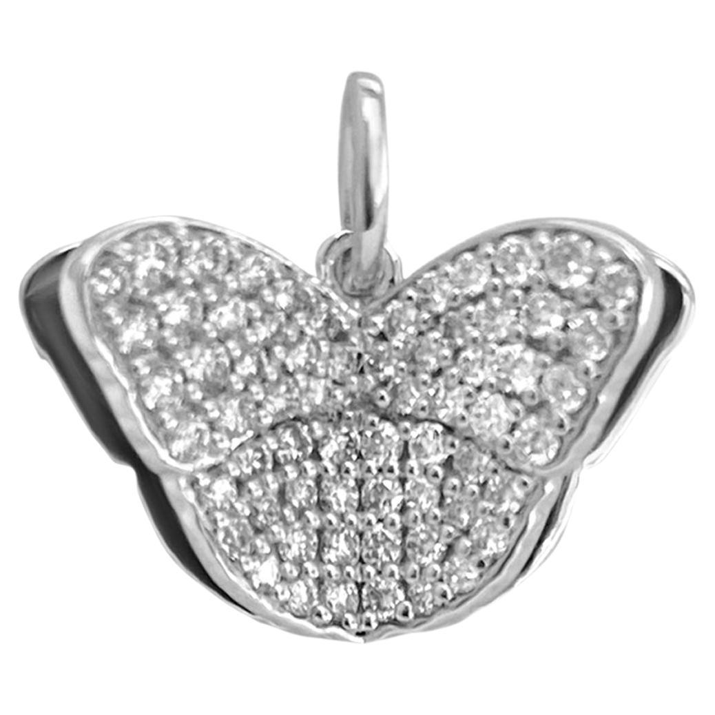 Memento All Diamond Butterfly Charm Pendant White Gold For Sale