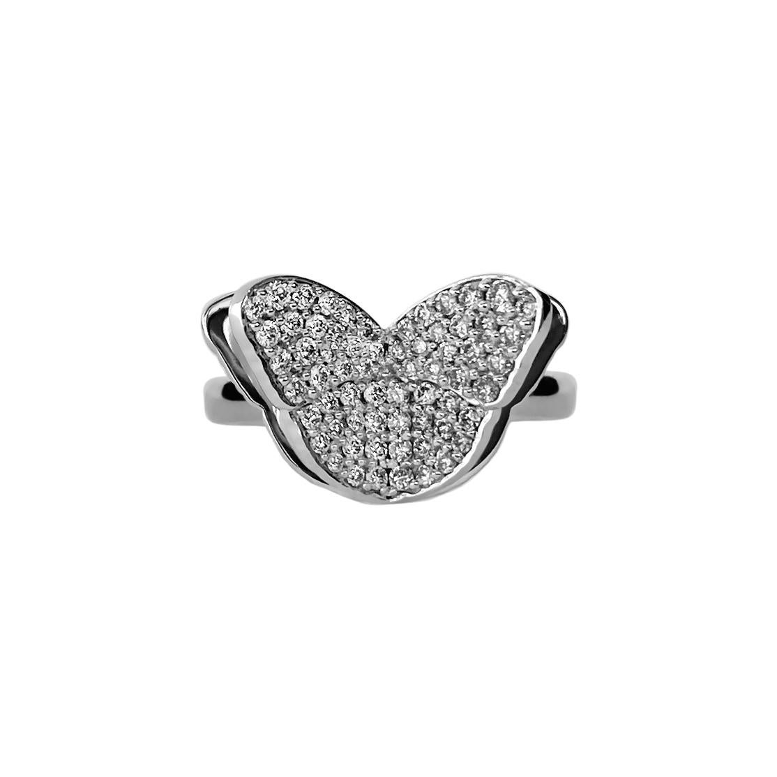 Women's or Men's Memento All Diamond Butterfly Ring White Gold For Sale