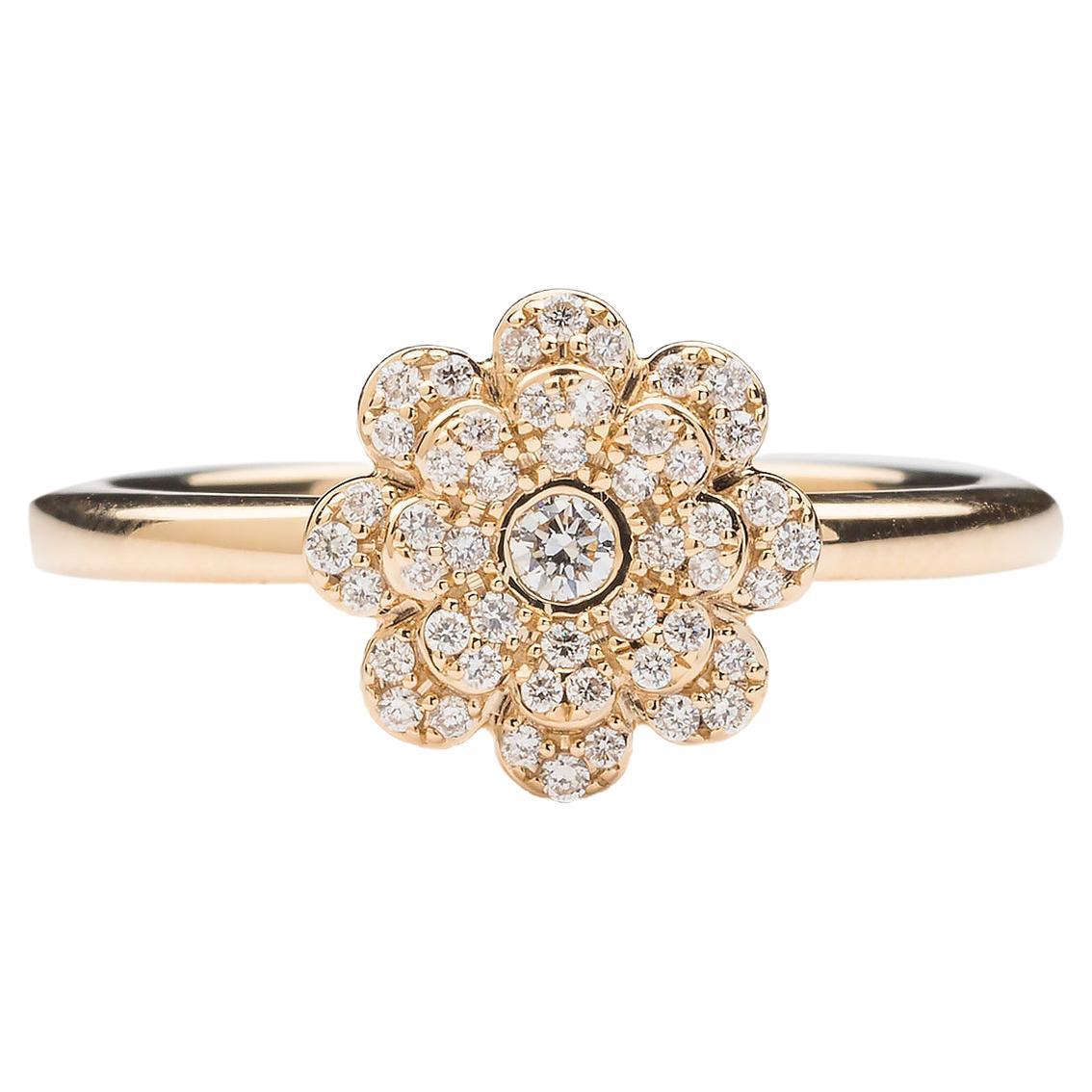Memento All Diamond Flower Ring Yellow Gold Small For Sale