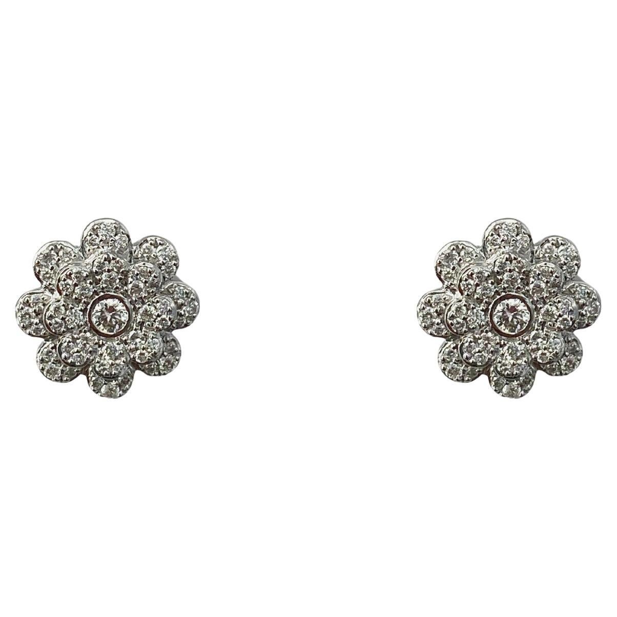 Memento All Diamond Flower Stud Earring in Silver For Sale