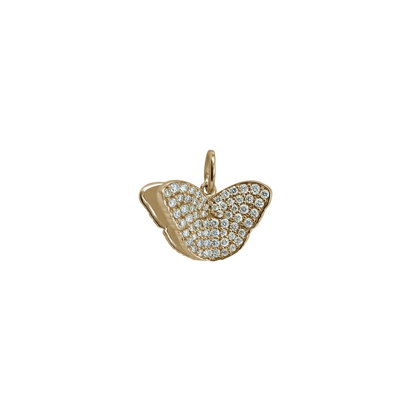 Brilliant Cut Memento All Gold, Single Diamond on Top Butterfly Charm Pendant For Sale