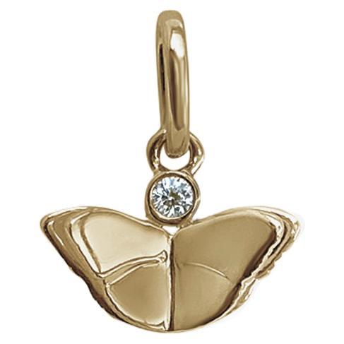 Memento All Gold, Single Diamond on Top Butterfly Charm Pendant For Sale