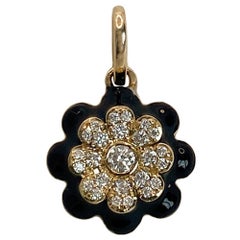 Ciondolo a forma di fiore con diamante e smalto nero Memento