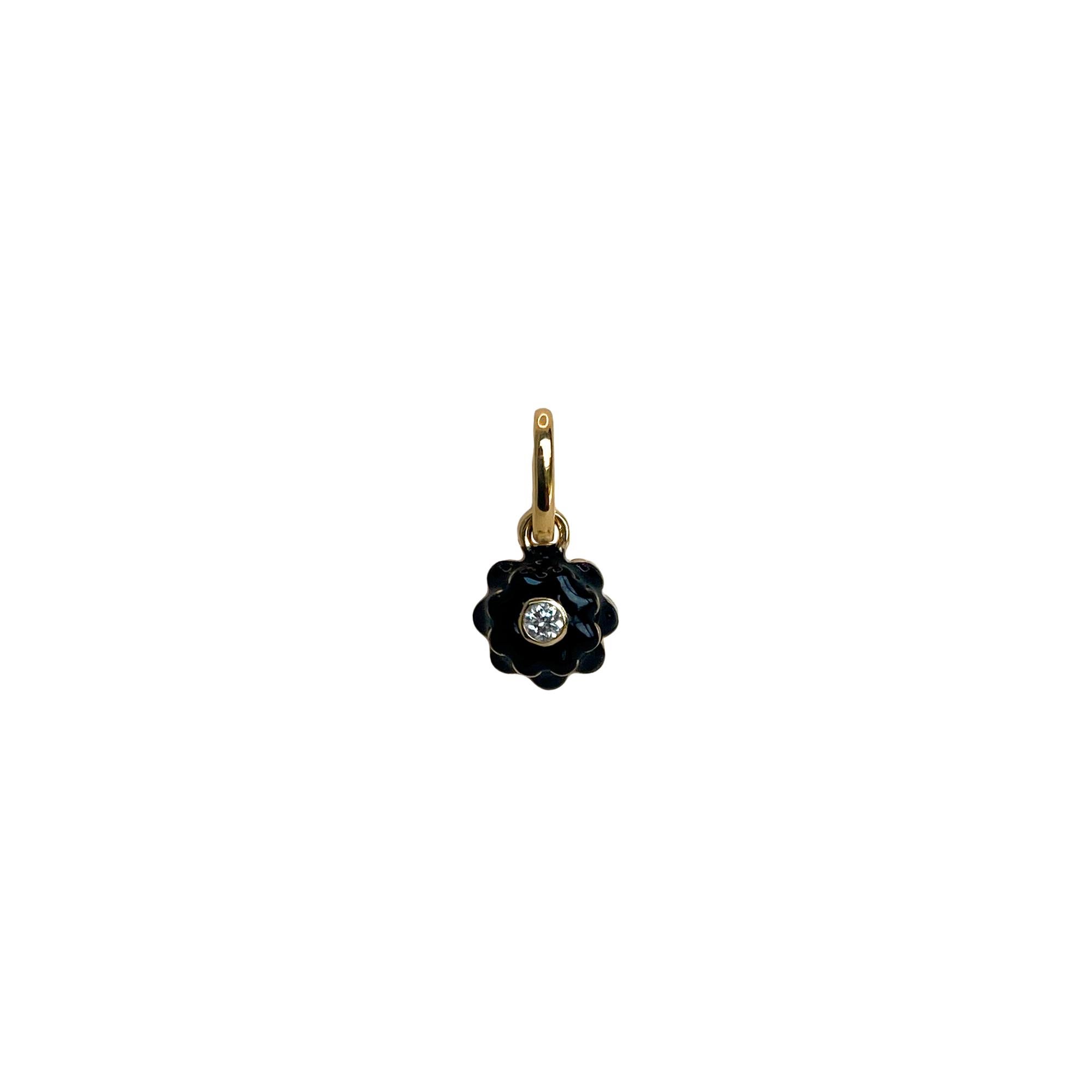Mini-Ohrringe aus Diamant und schwarzer Emaille mit Blumenmotiv von Memento 3