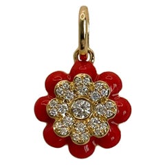 Ciondolo con diamante e fiore di smalto rosso Memento