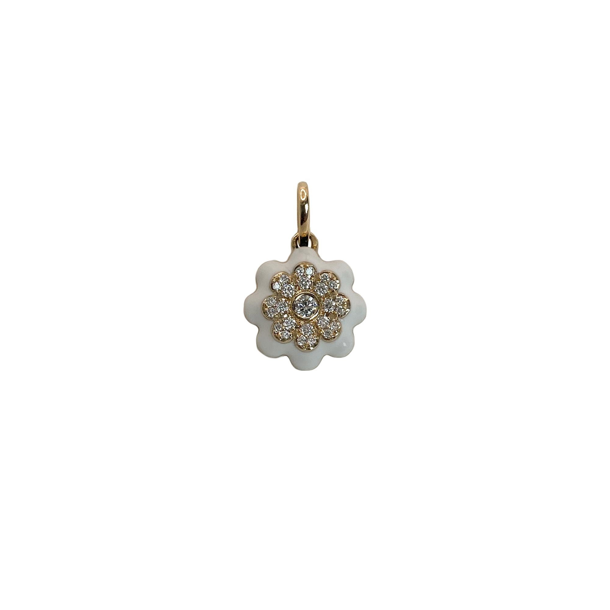 Memento Diamond and White Enamel Flower Charm Pendant For Sale 2