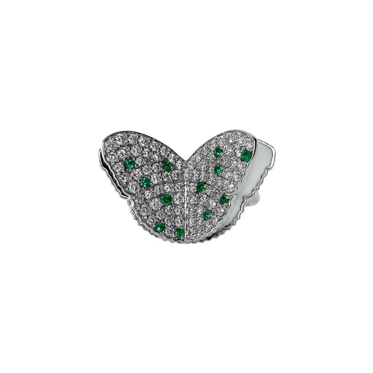 Memento Diamond Emerald and Black and White enamel Butterfly Ring in