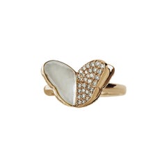 Memento Half Diamond, Half Mother of Pearl Butterfly Ring Yellow Gold