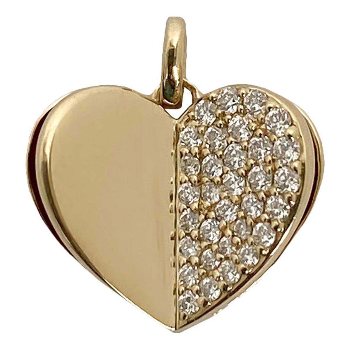 Half Gold, Half Diamond Heart mit Seiten-Charm-Anhänger von Memento im Angebot