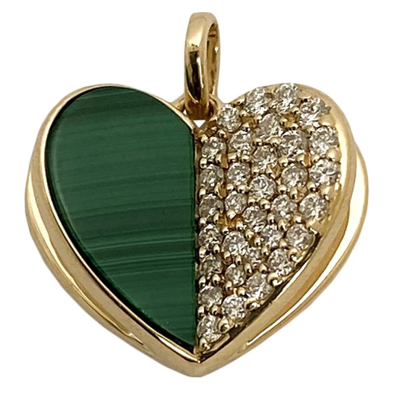 Memento Half Malachite, Half Diamond Heart with Pages Charm Pendant For Sale