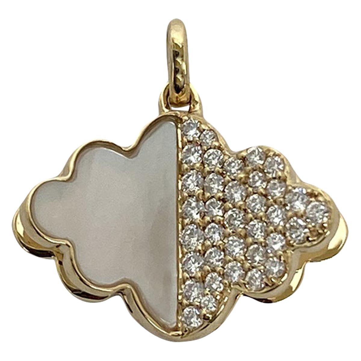 Memento Half Mother of Pearl, Half Diamond Cloud with Pages Charm Pendant For Sale