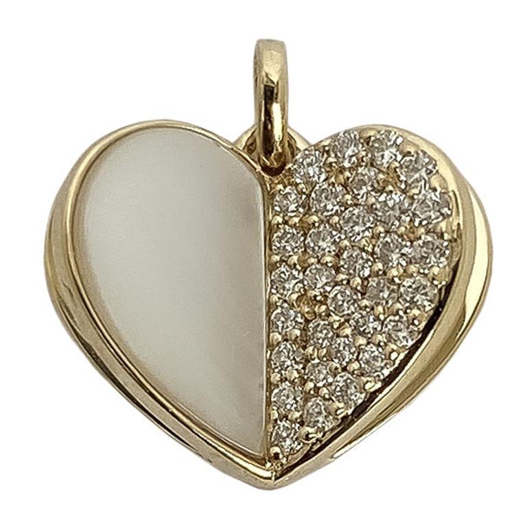 Memento Half Mother of Pearl, Half Diamond Heart with pages Charm Pendant For Sale
