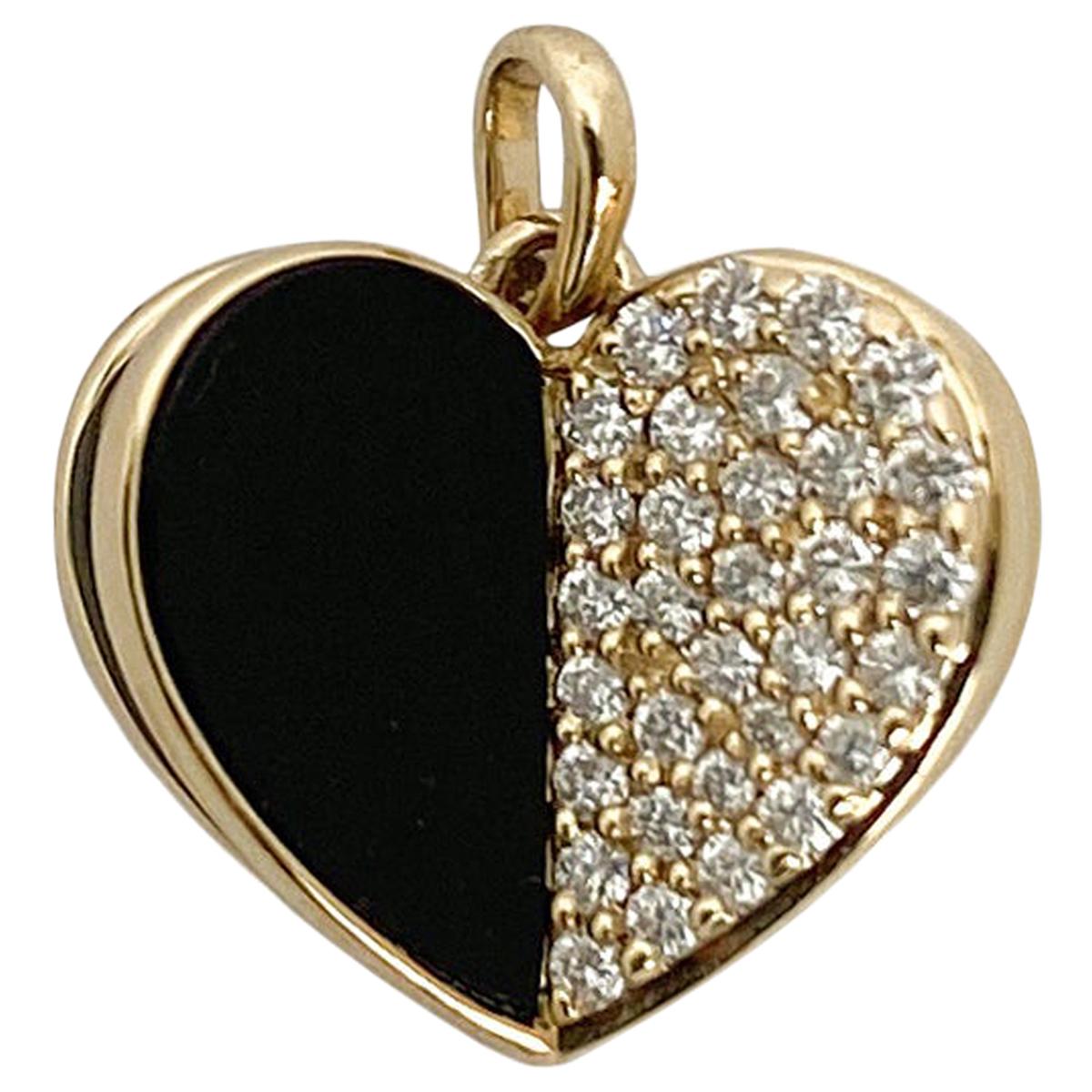 Memento Half Onyx, Half Diamond Heart with pages Charm Pendant For Sale