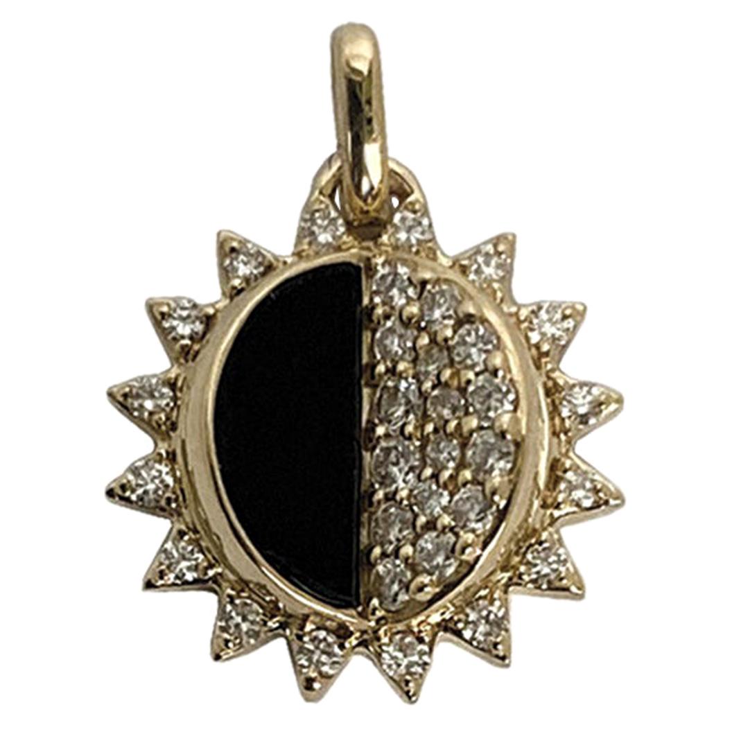 Memento Half Onyx, Half Diamond Sun with Pages Charm Pendant