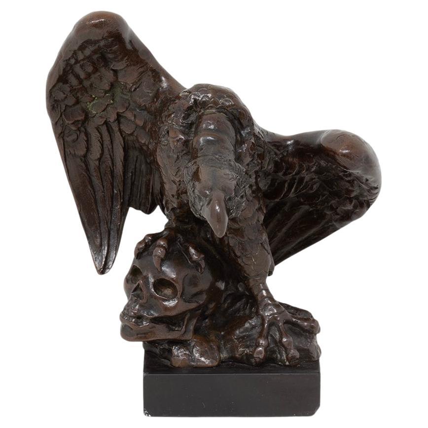 Memento Mori Bronze Vulture and Skull Sculpture by Bohuslav Schnirch