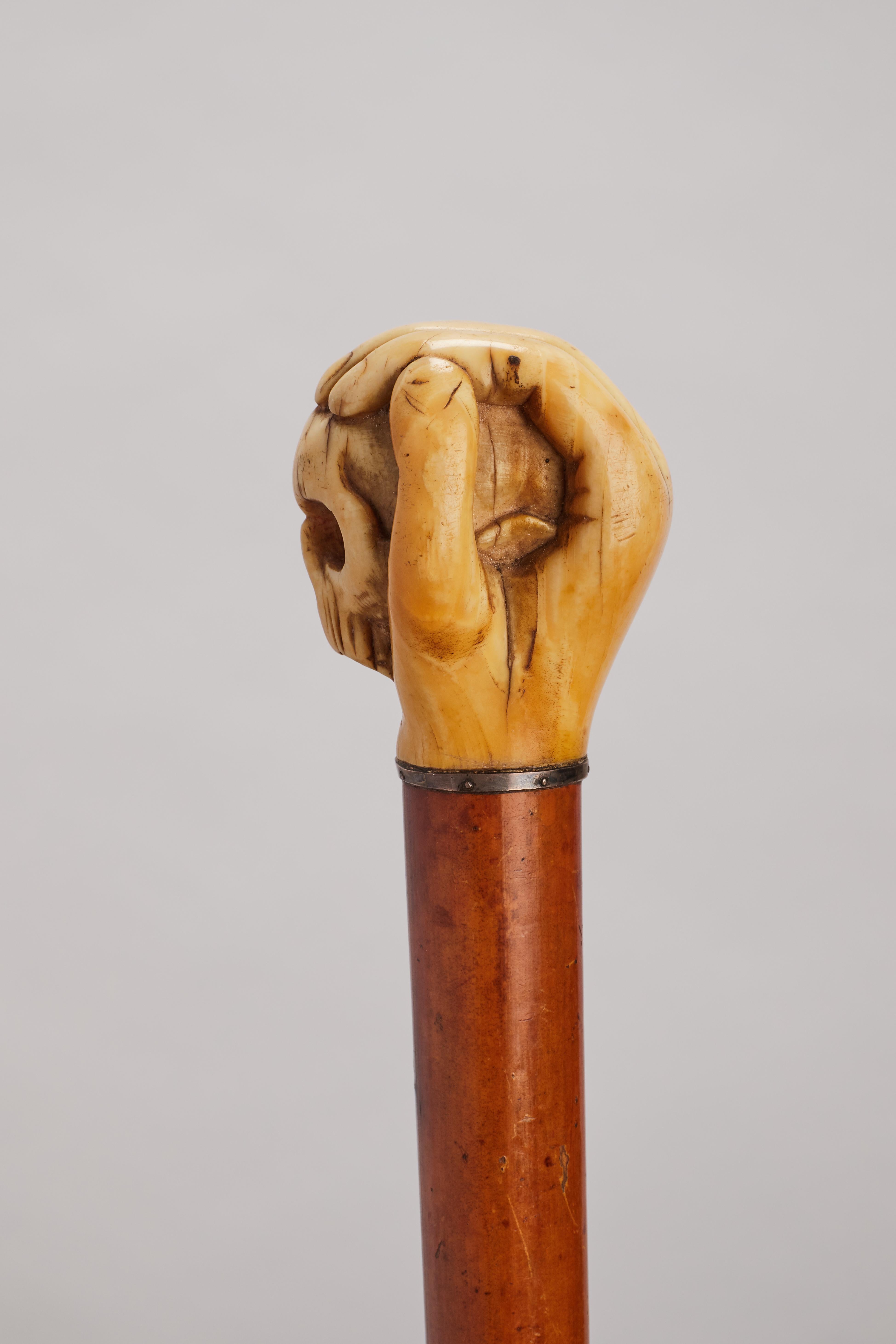 19th Century Memento mori ivory handle walking stick, Germany 1860.  For Sale