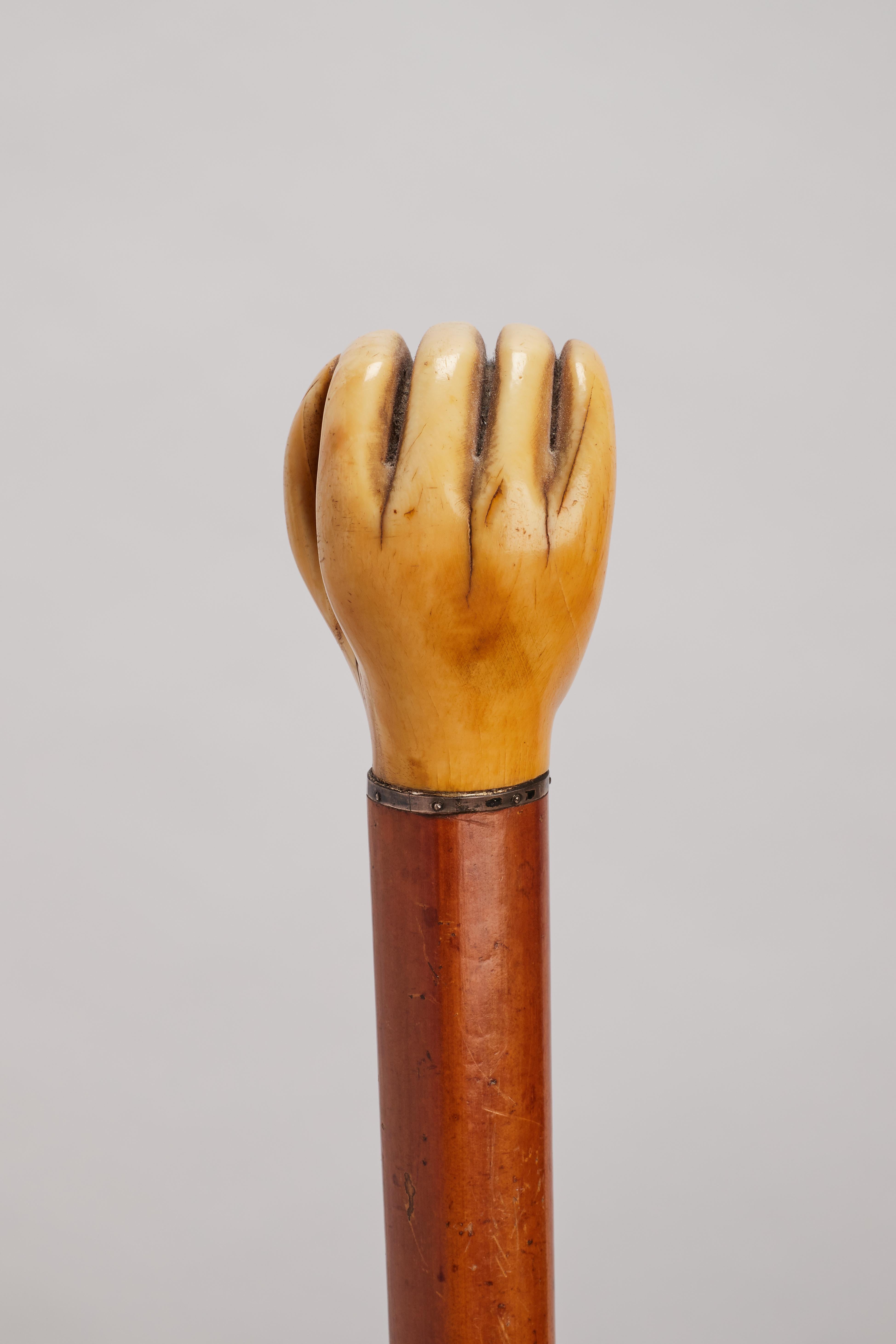 Memento mori ivory handle walking stick, Germany 1860.  For Sale 1
