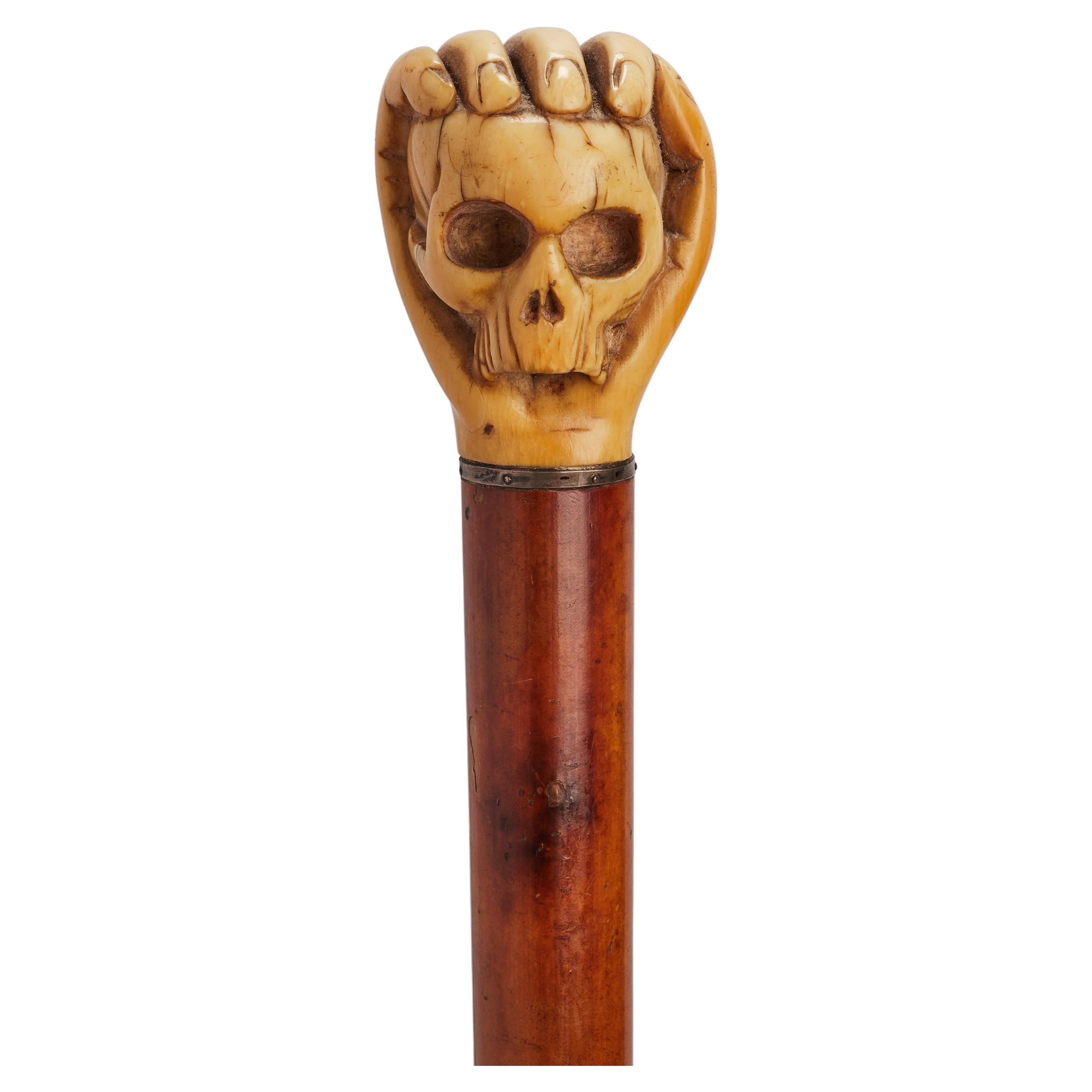 Memento mori, walking stick mit elfenbeinfarbenem Henkel, Deutschland 1860. 