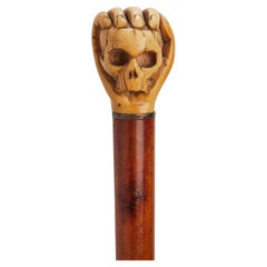 Used Memento mori ivory handle walking stick, Germany 1860. 