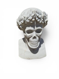 Memento Mori Marble Bust with Laurel Wreath, Italy, 1980s