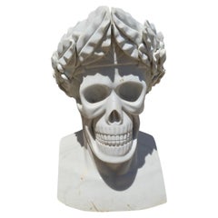 Memento Mori Marble Bust with Laurel Wreath, Italy, 1980s