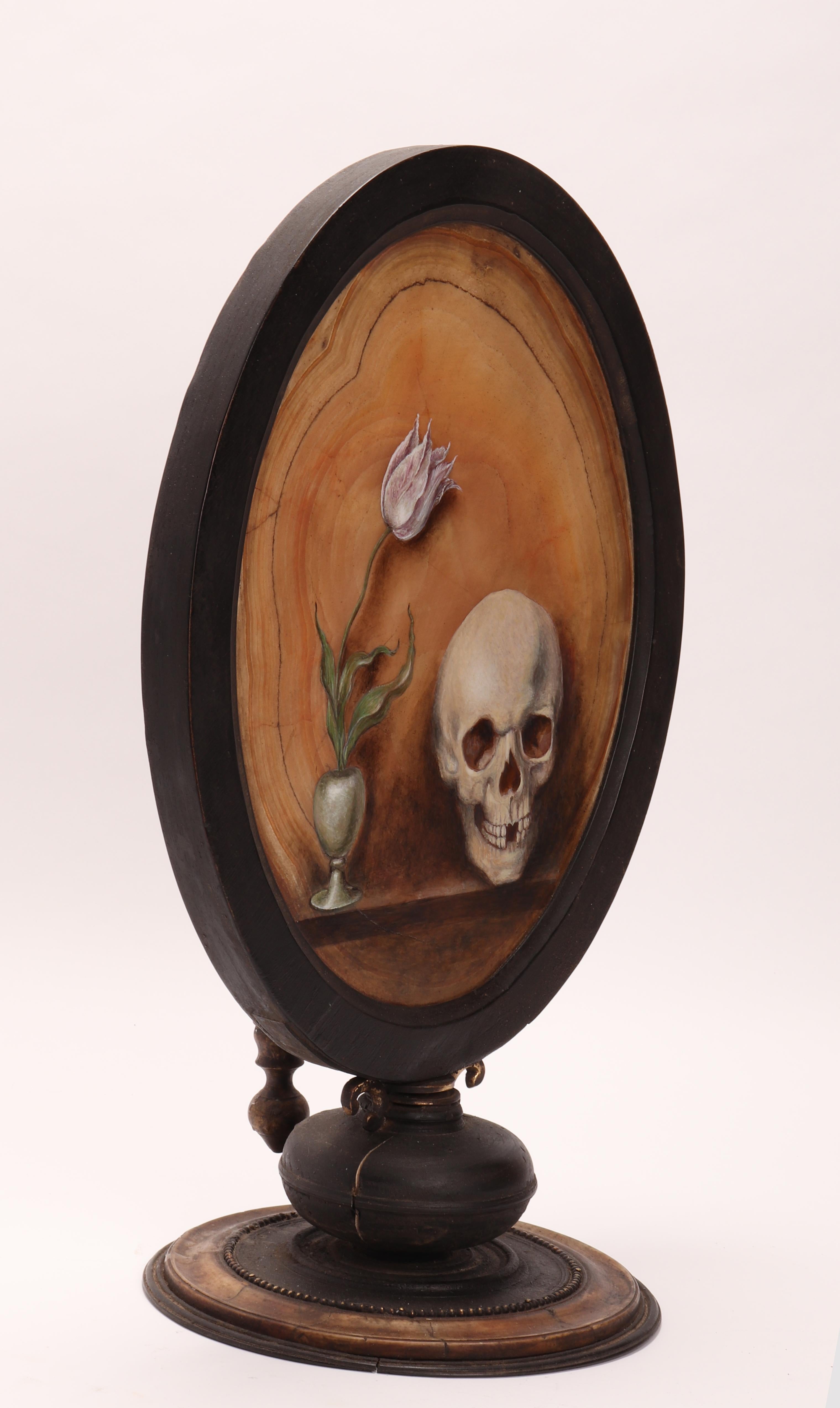 Memento Mori, Oil on Agate, Germany Beginning XVIII Century In Excellent Condition For Sale In Milan, IT