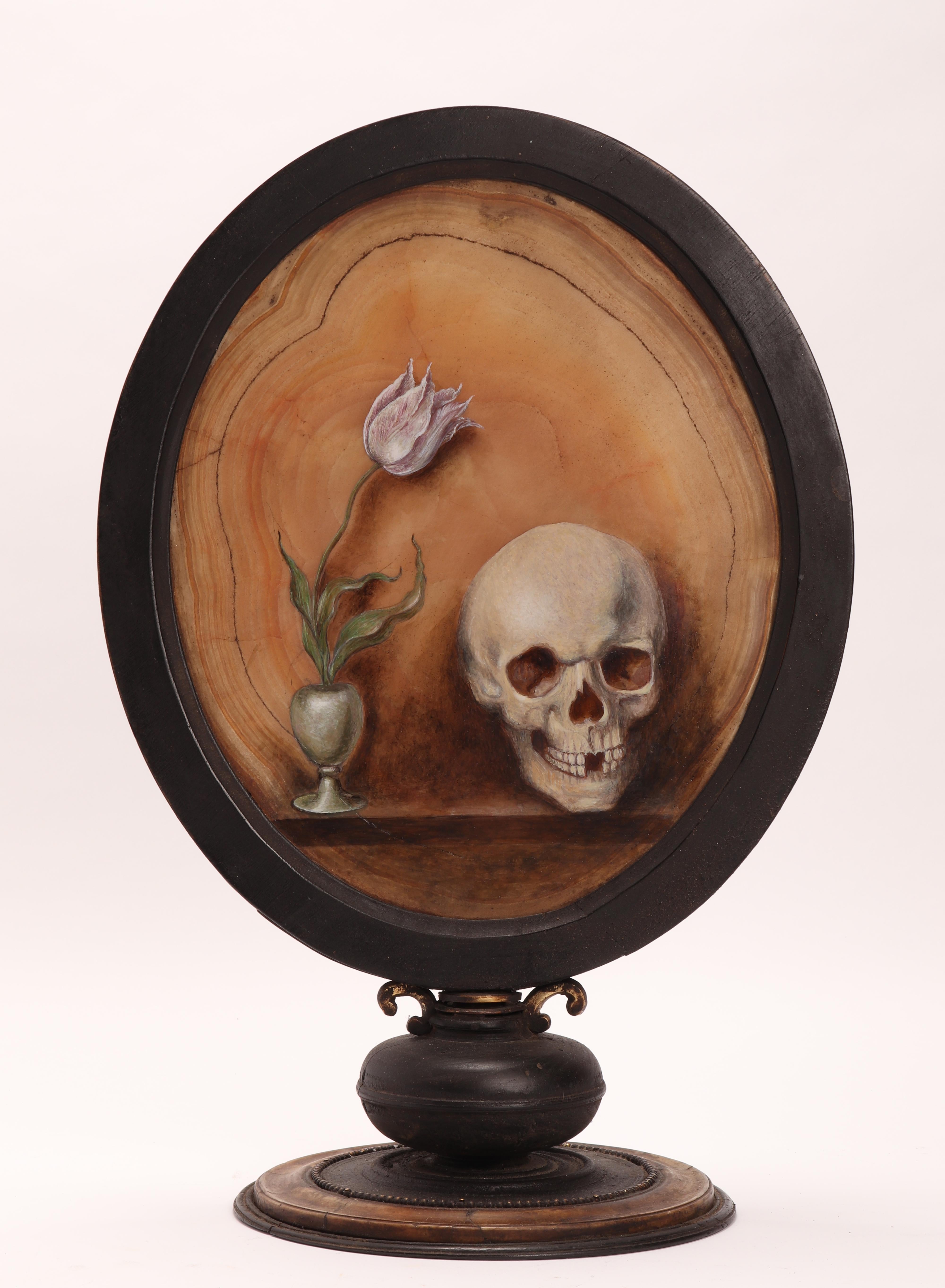 Memento Mori, Oil on Agate, Germany Beginning XVIII Century For Sale 2