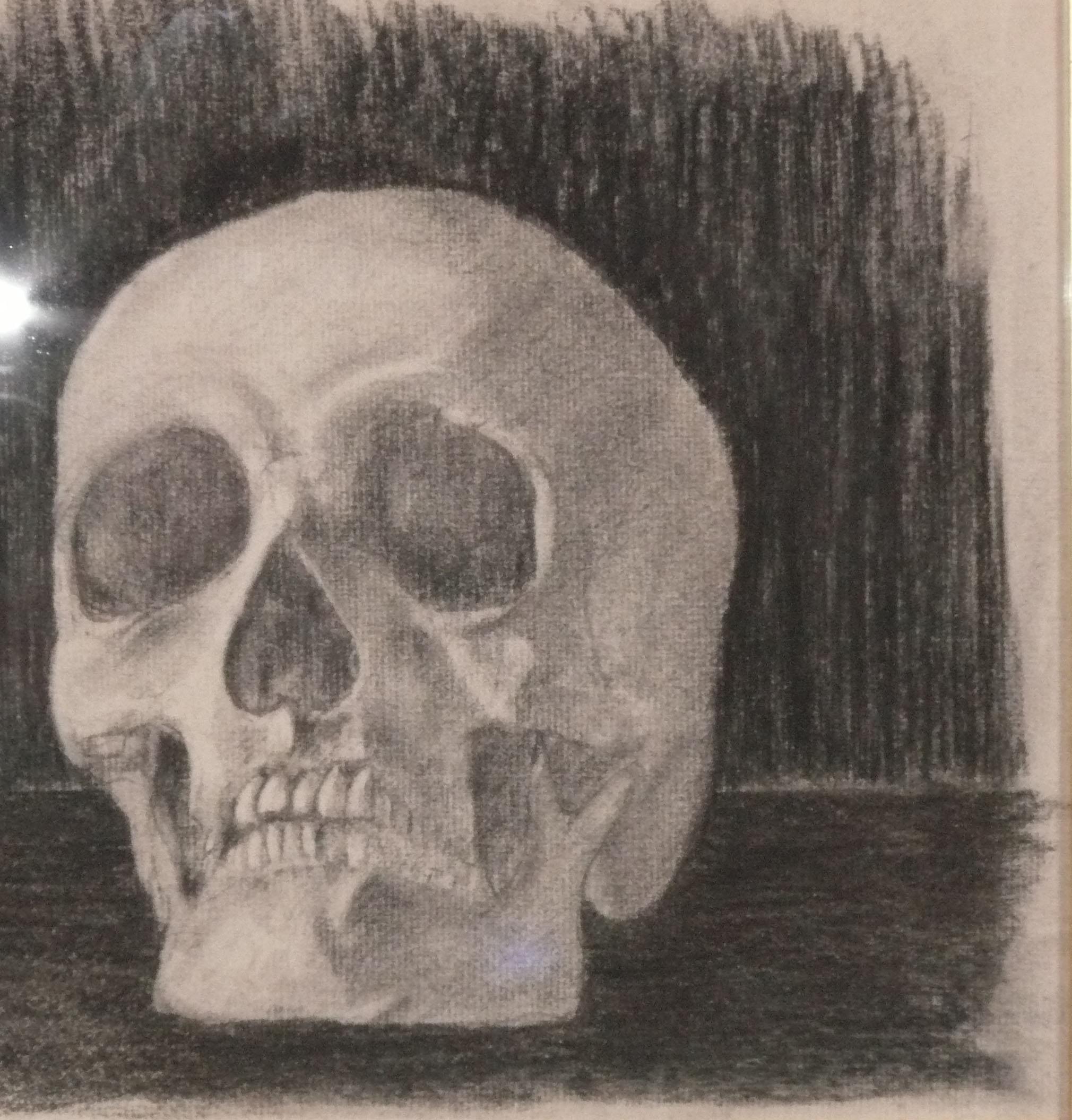 Mouvement esthétique Memento Mori Dessins originaux de crânes au fusain Art du 19e siècle en vente