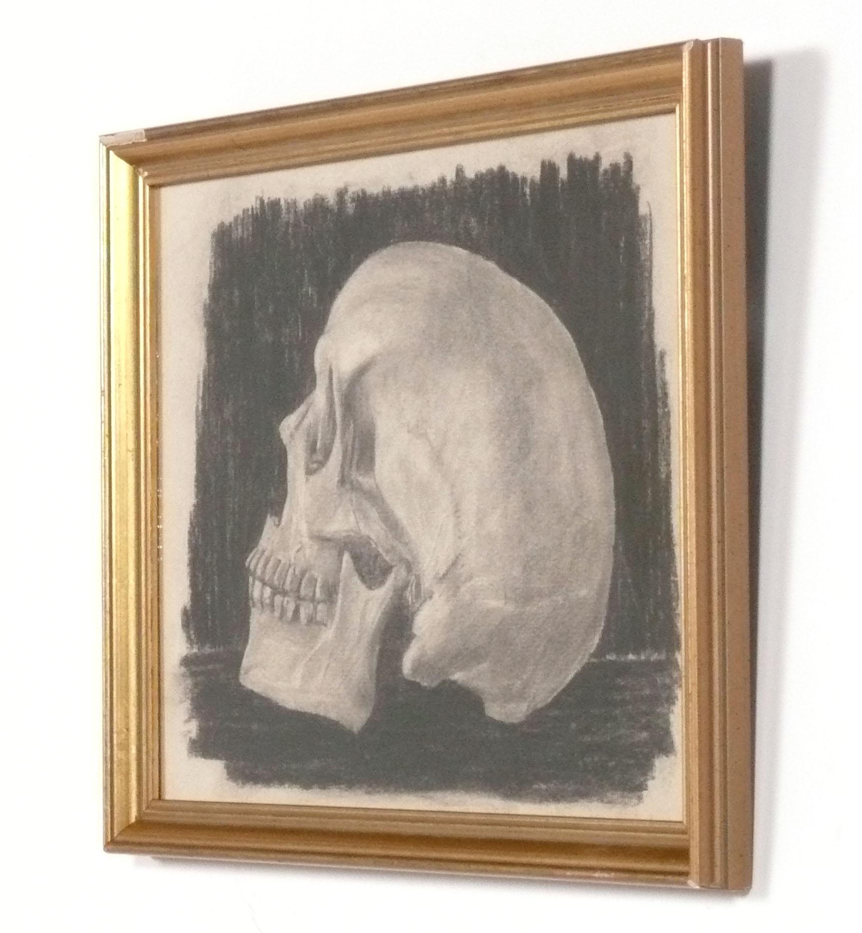 XIXe siècle Memento Mori Dessins originaux de crânes au fusain Art du 19e siècle en vente