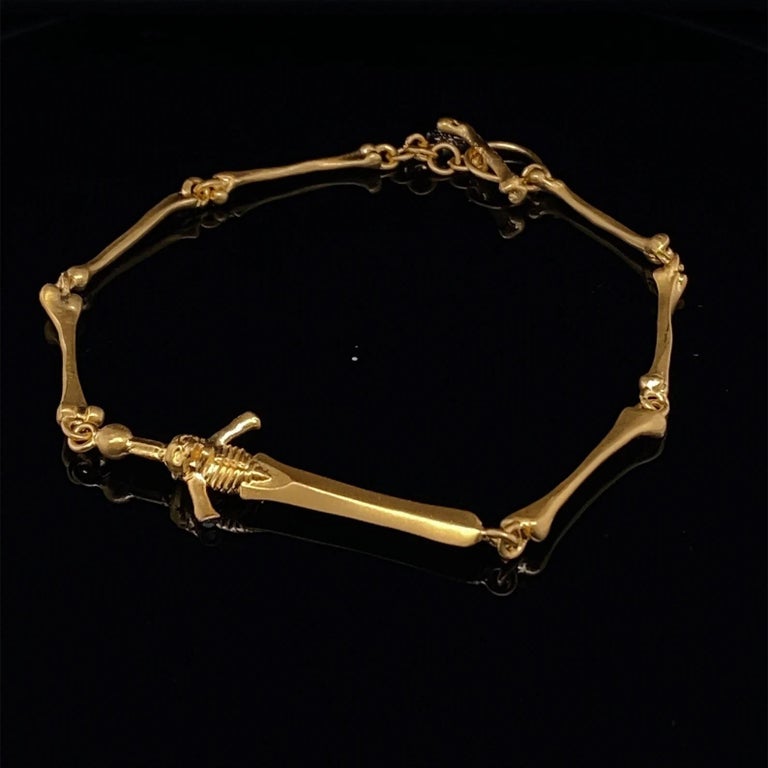 Byzantine Memento Mori Philosophy Bracelet with Diamonds 24k Gold and SS by Kurtulan For Sale