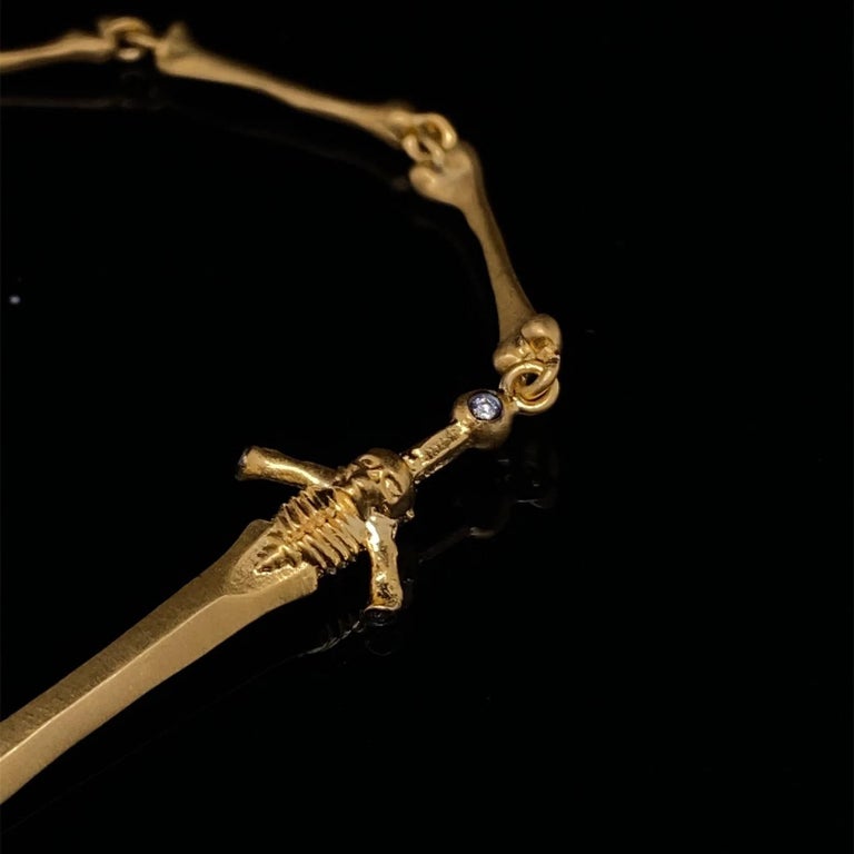 Round Cut Memento Mori Philosophy Bracelet with Diamonds 24k Gold and SS by Kurtulan For Sale