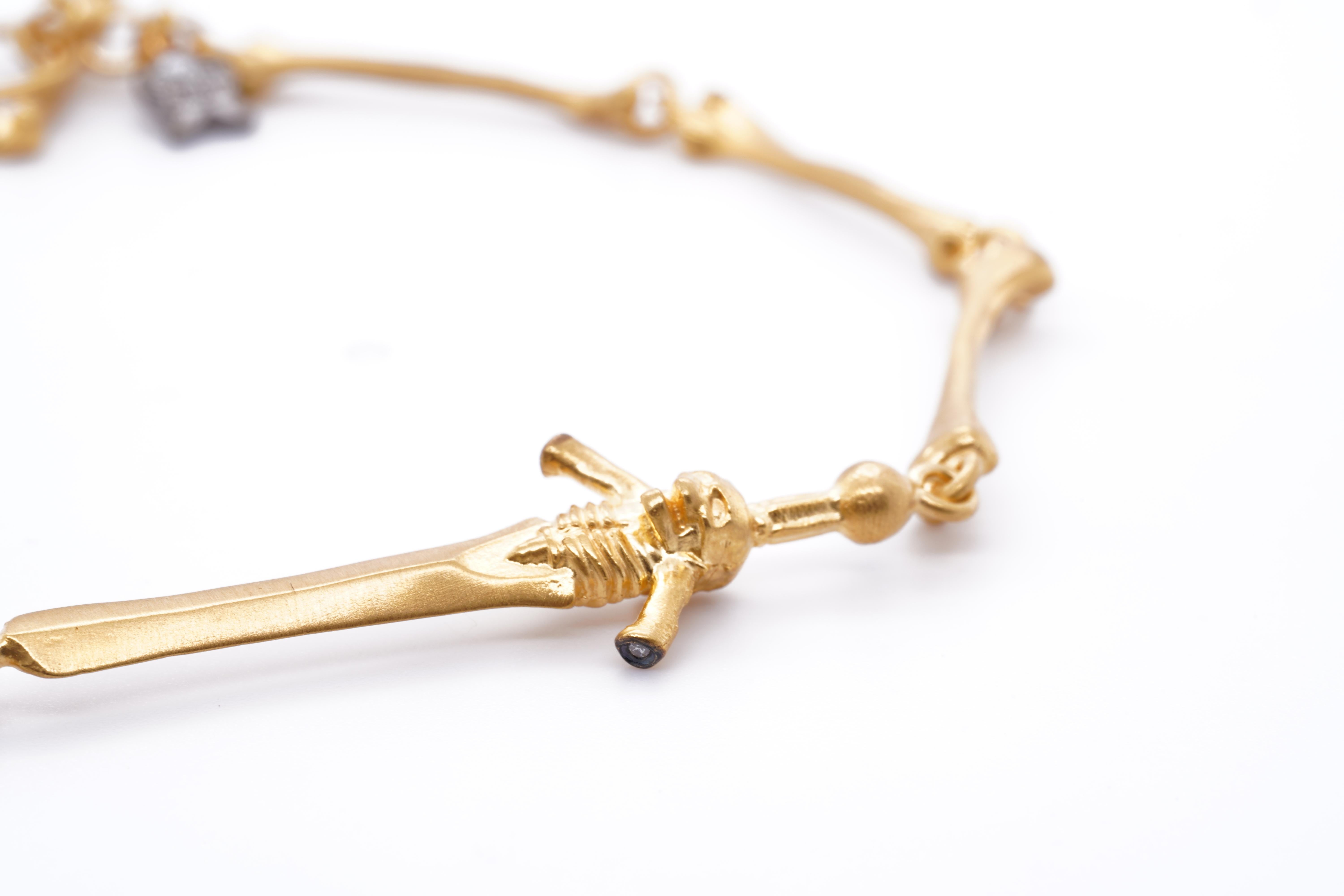 Byzantine Memento Mori Philosophy Bracelet with Diamonds 24k Gold and SS by Kurtulan For Sale
