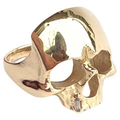 Memento Mori Skull Ring in 14k Gold with Diamond Tooth by Alex Jacques Designs
