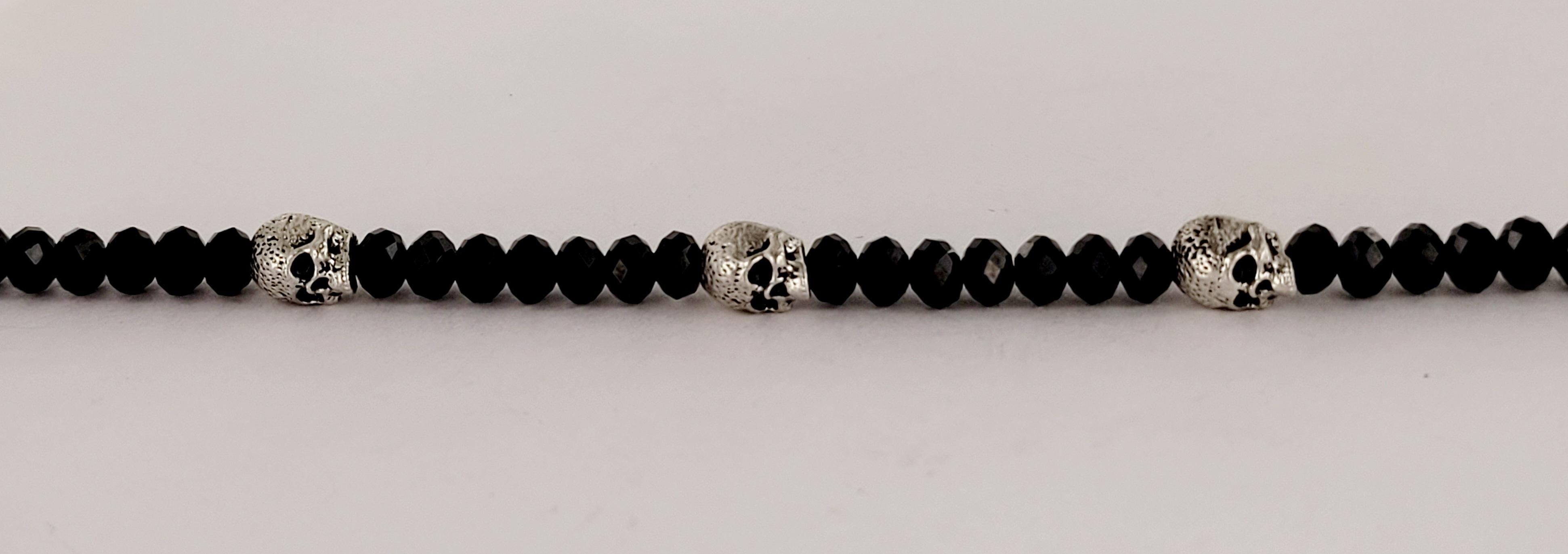 Memento Mori Skull Station Bracelet Sterling Silver with Black Spinel, 5mm In New Condition For Sale In New York, NY