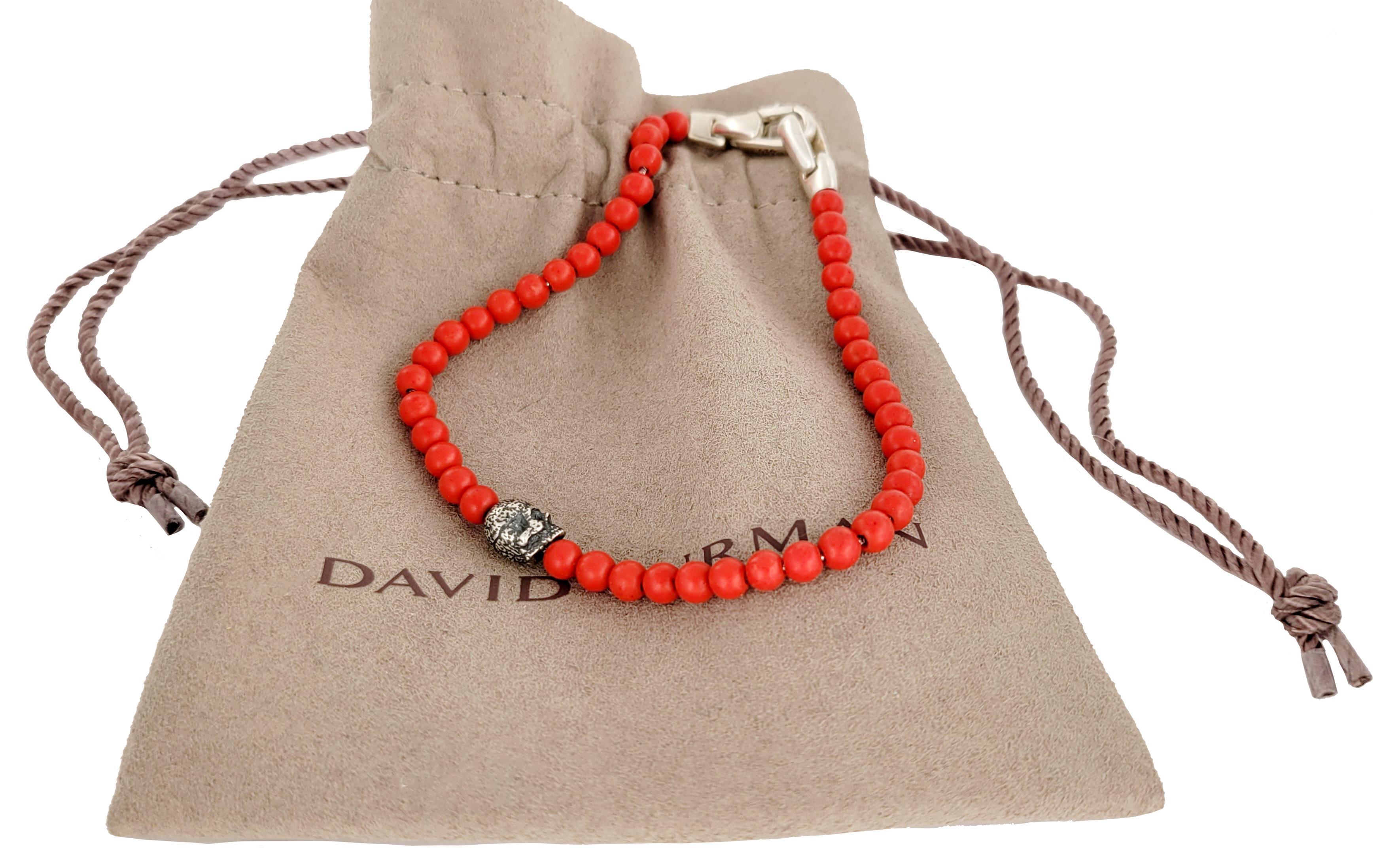 Brand David Yurman
Material Sterling Silver925
Memento Mori Collection For Men 
Beads width 4mm
Skull dimension 6.3mm X 7.6mm
Push Clap
Condition New
Comes with David yurman pouch