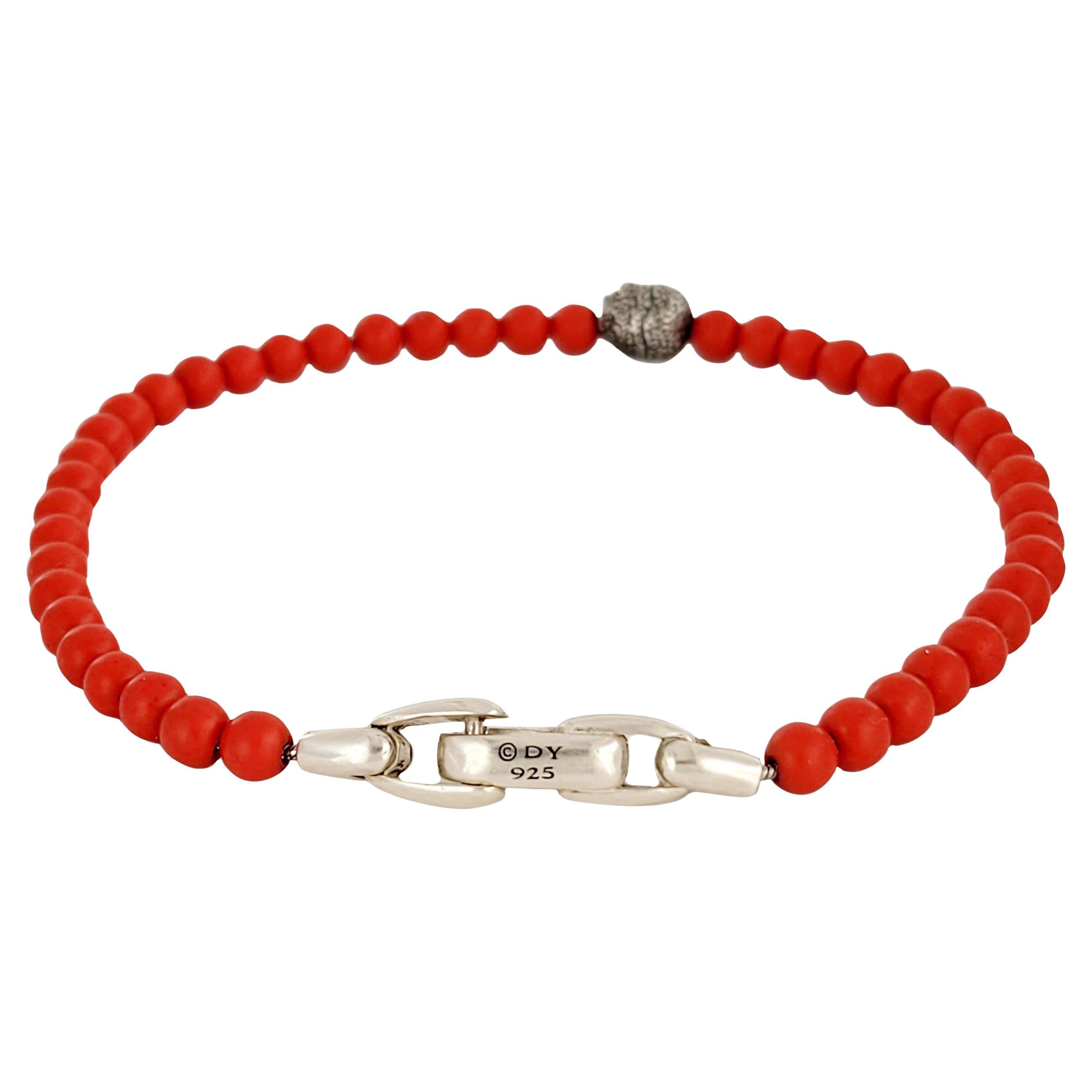 Memento Mori Skull Station Bracelet Sterling Silver with Red Onyx, 4mm