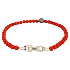 Memento Mori Skull Station Bracelet Sterling Silver with Red Onyx, 4mm
