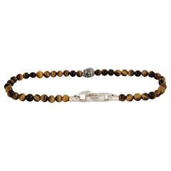 Memento Mori Skull Station Bracelet Sterling Silver with Tiger- Eye Onyx, 4mm