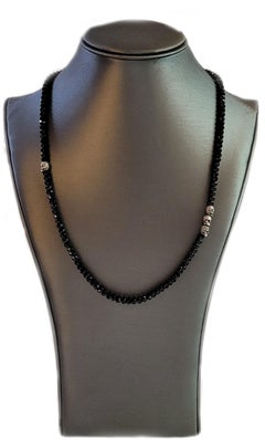 Memento Mori Skull Station Necklace Sterling Silver with Black Spinel, 5mm