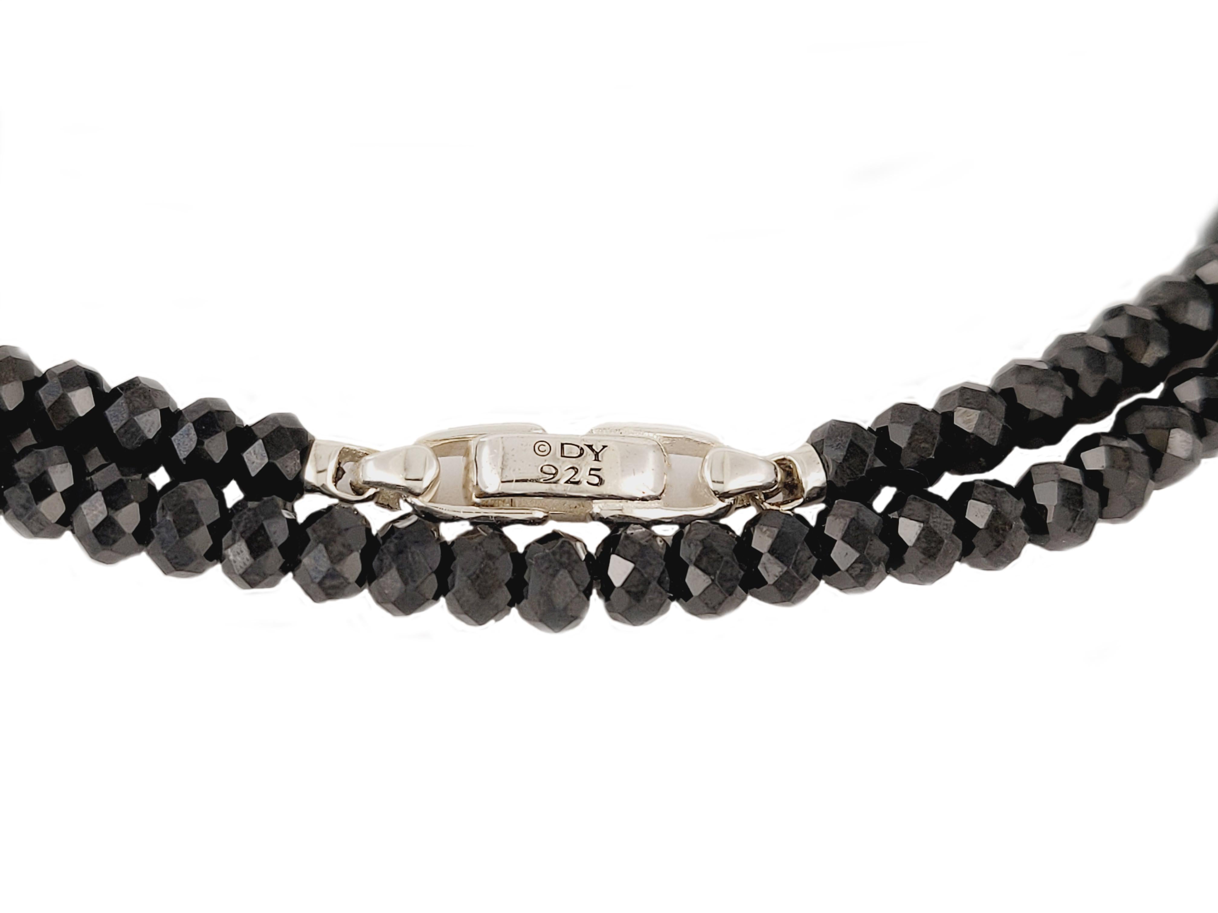 Men's Memento Mori Skull Station Necklace Sterling Silver with Black Spinel, 5mm For Sale