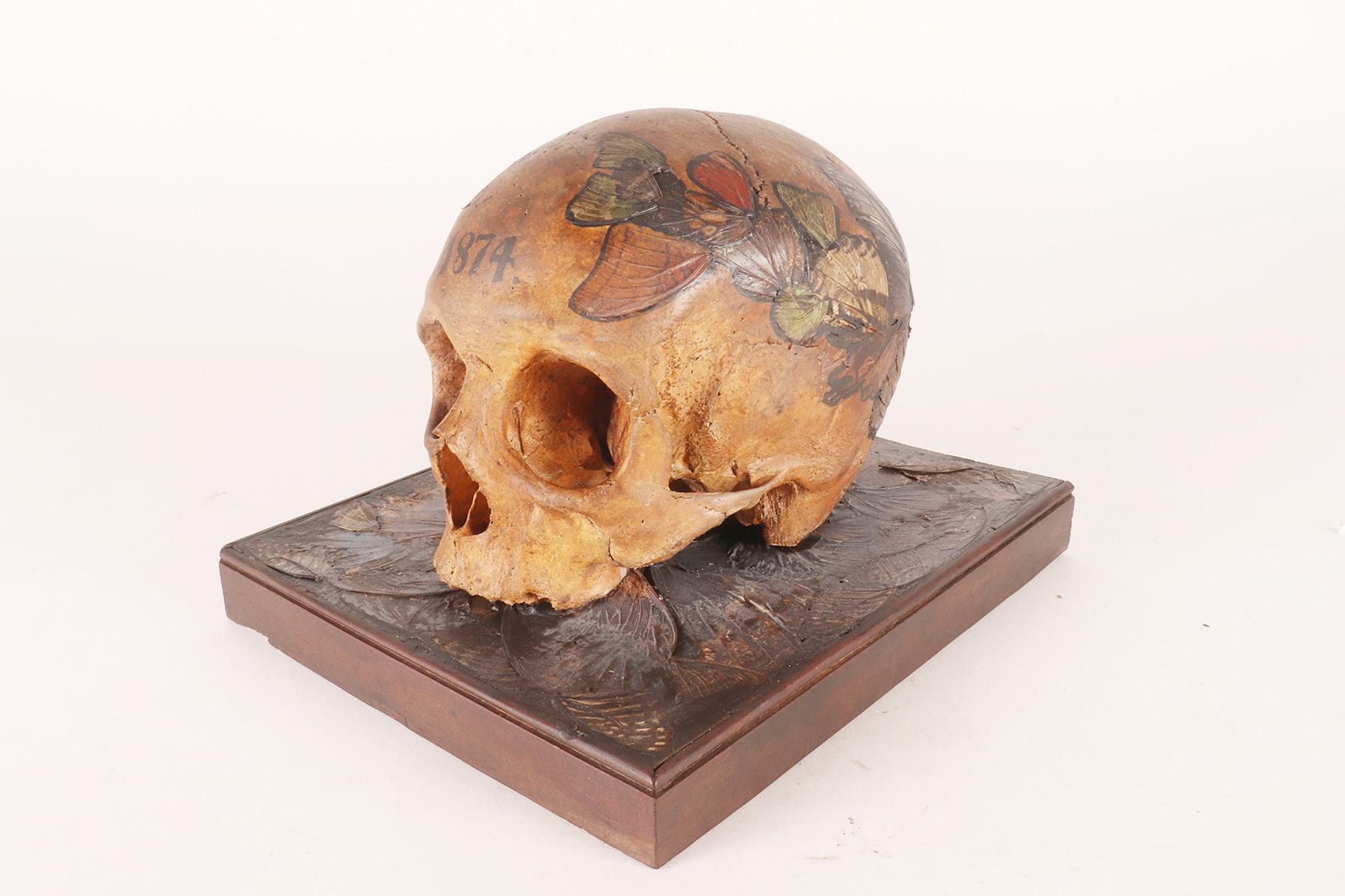 Memento mori, skull with butterfly wings, Germany 1874.  For Sale 8