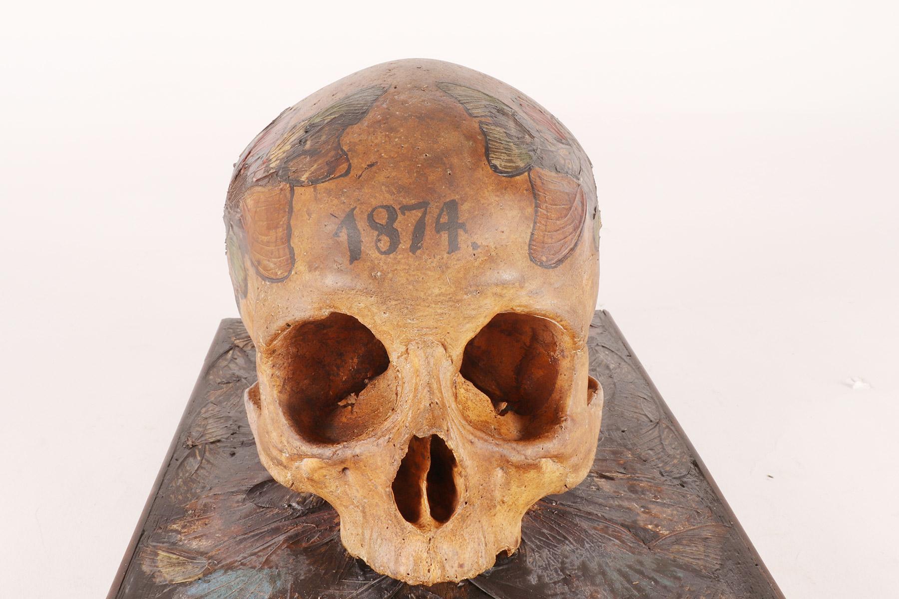 Memento mori, skull with butterfly wings, Germany 1874.  For Sale 9