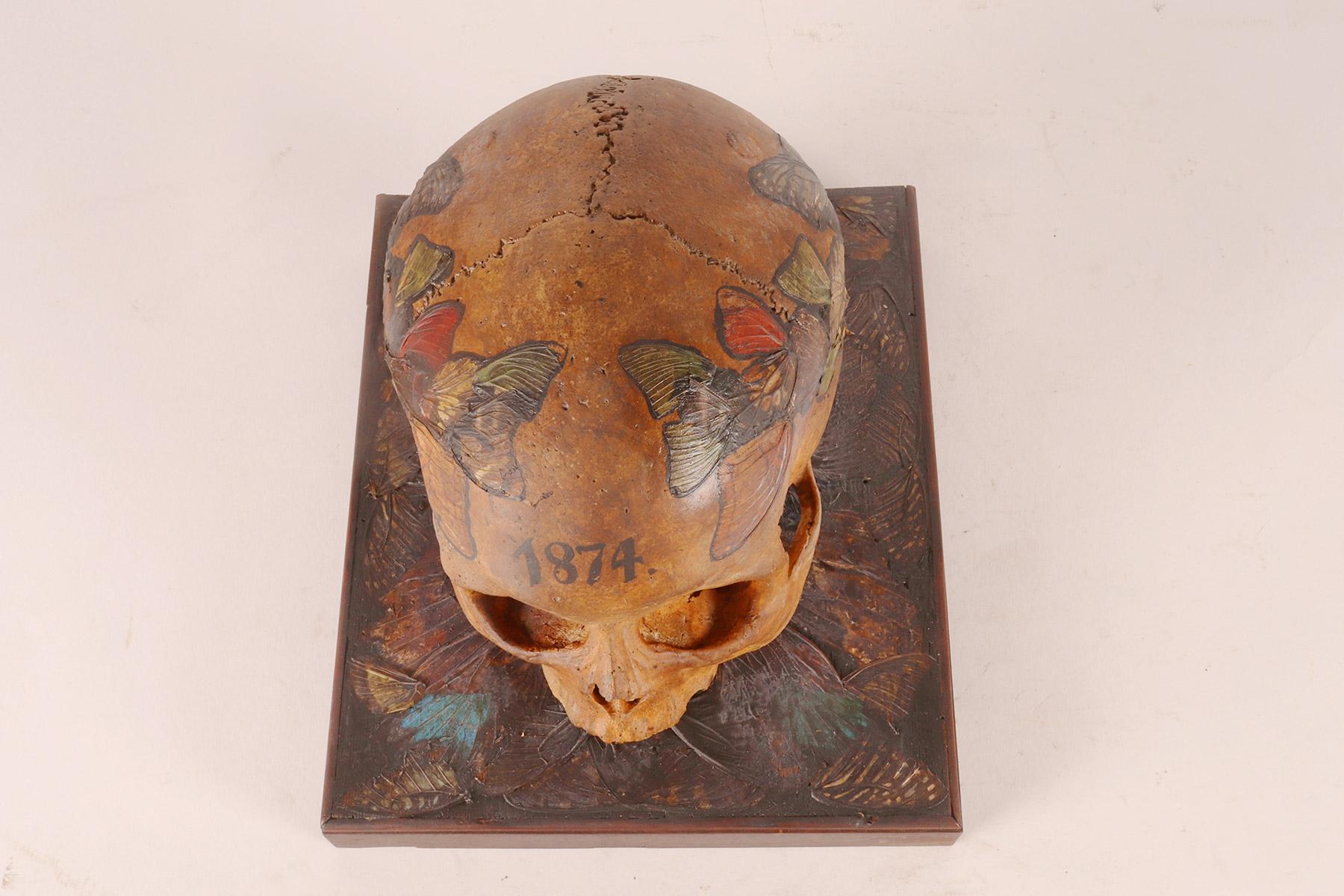 Memento mori, skull with butterfly wings, Germany 1874.  For Sale 10