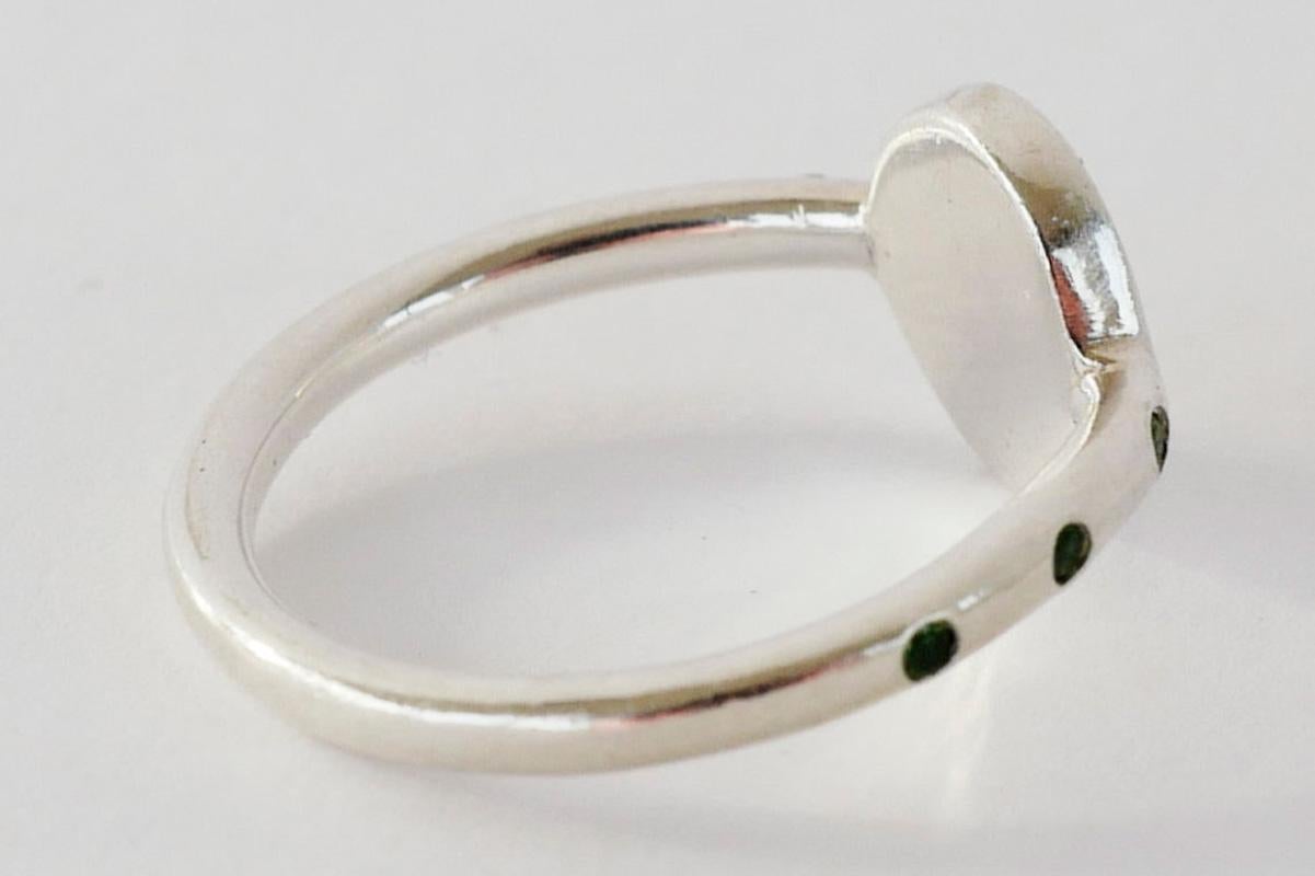 Brilliant Cut Memento Mori Style Crest Signet Skull Ring Emerald Ruby Silver J Dauphin For Sale
