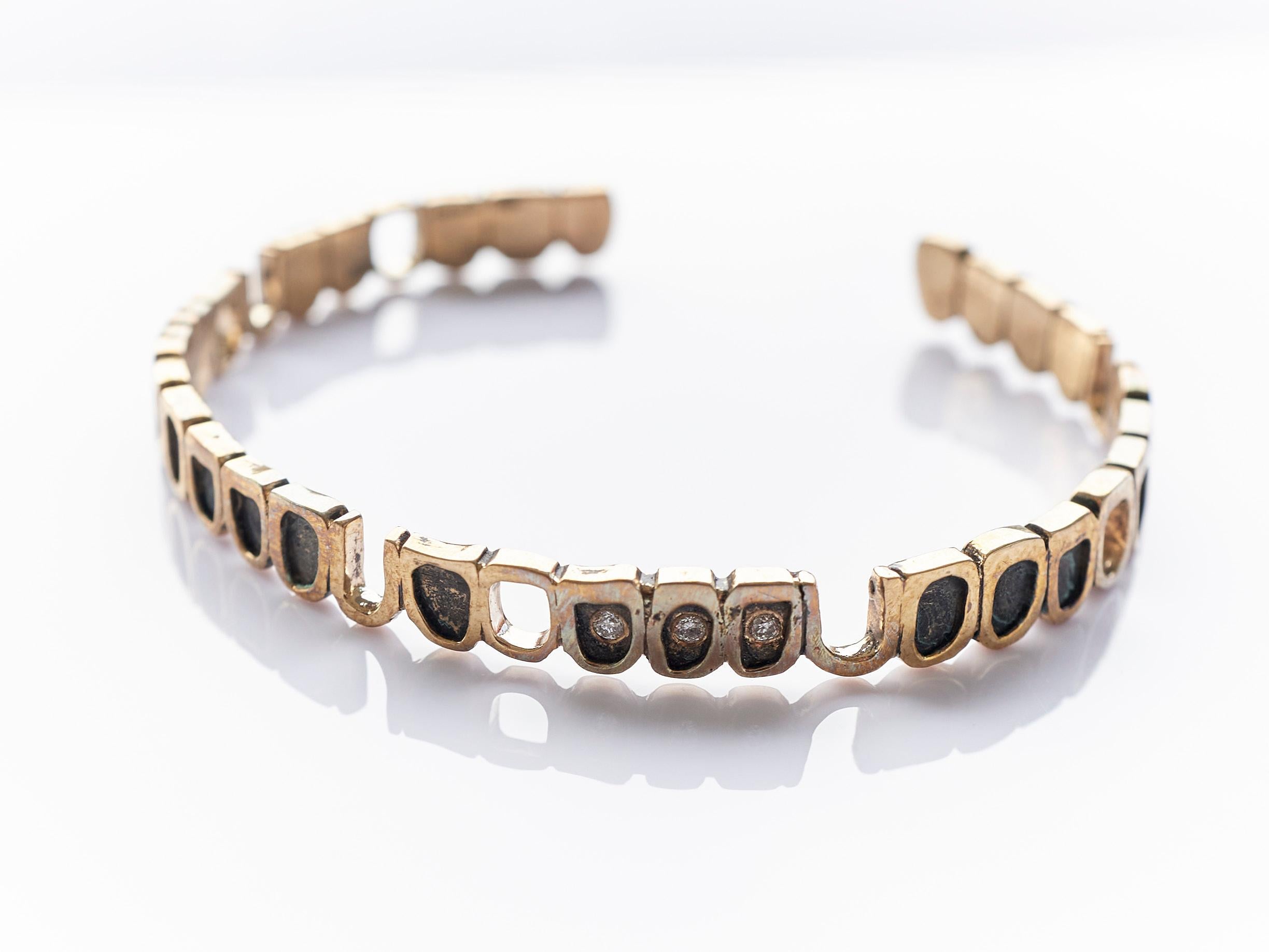 Memento Mori Style Teeth White Diamond Arm Bangle Bracelet Bronze J Dauphin For Sale 4