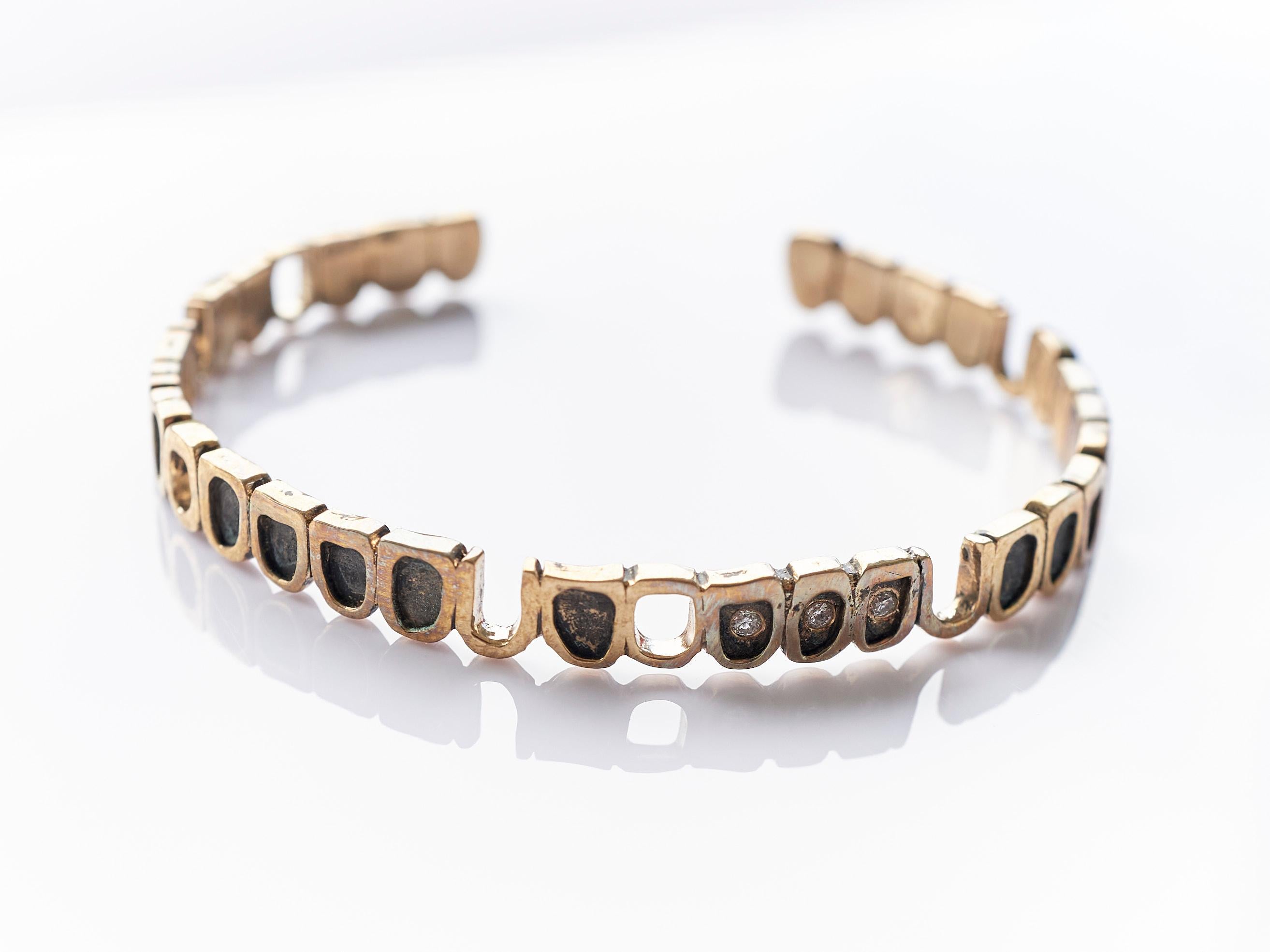 Memento Mori Style Teeth White Diamond Arm Bangle Bracelet Bronze J Dauphin For Sale 5