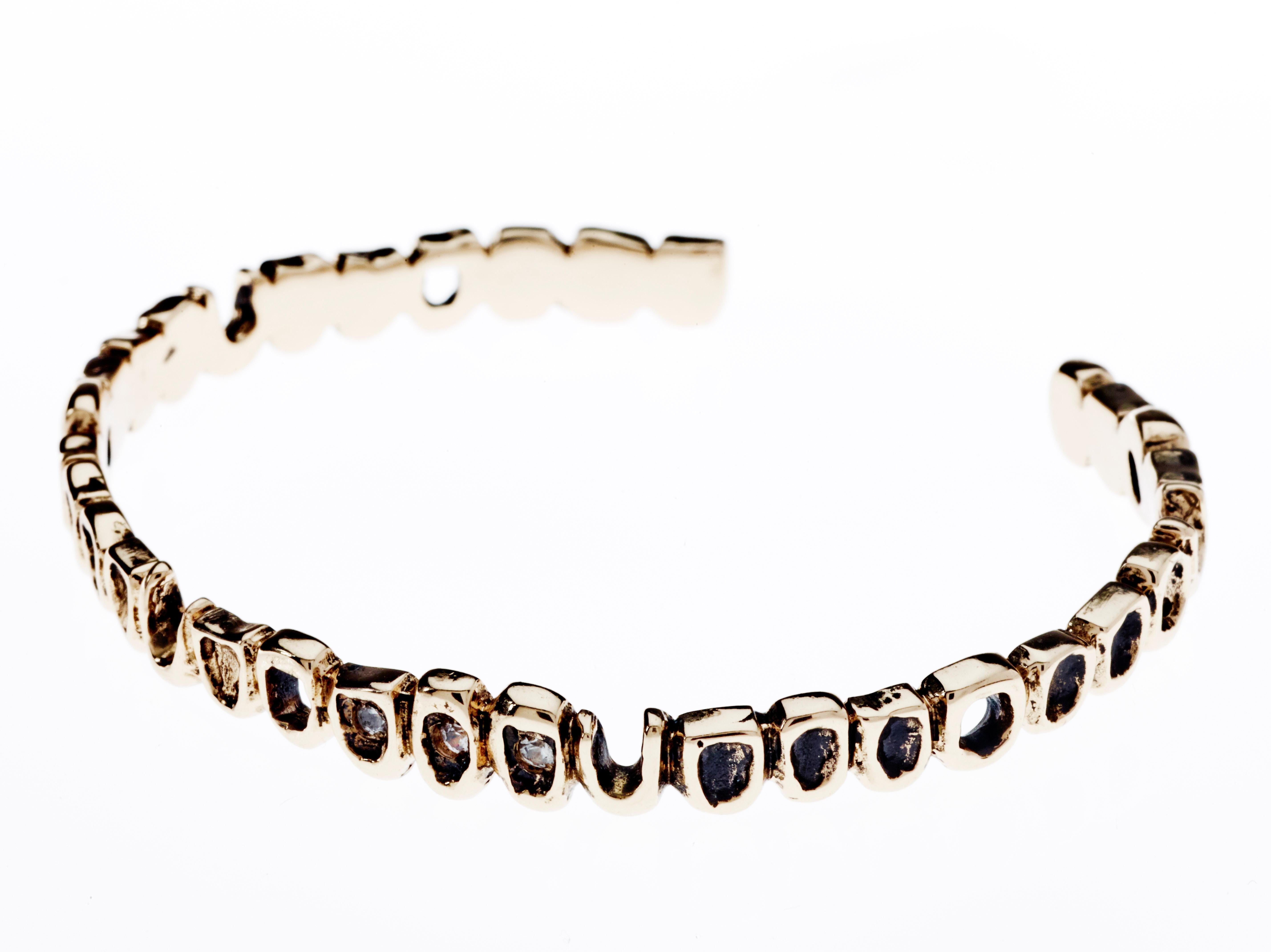 Contemporary Memento Mori Style Teeth White Diamond Arm Bangle Bracelet Bronze J Dauphin For Sale