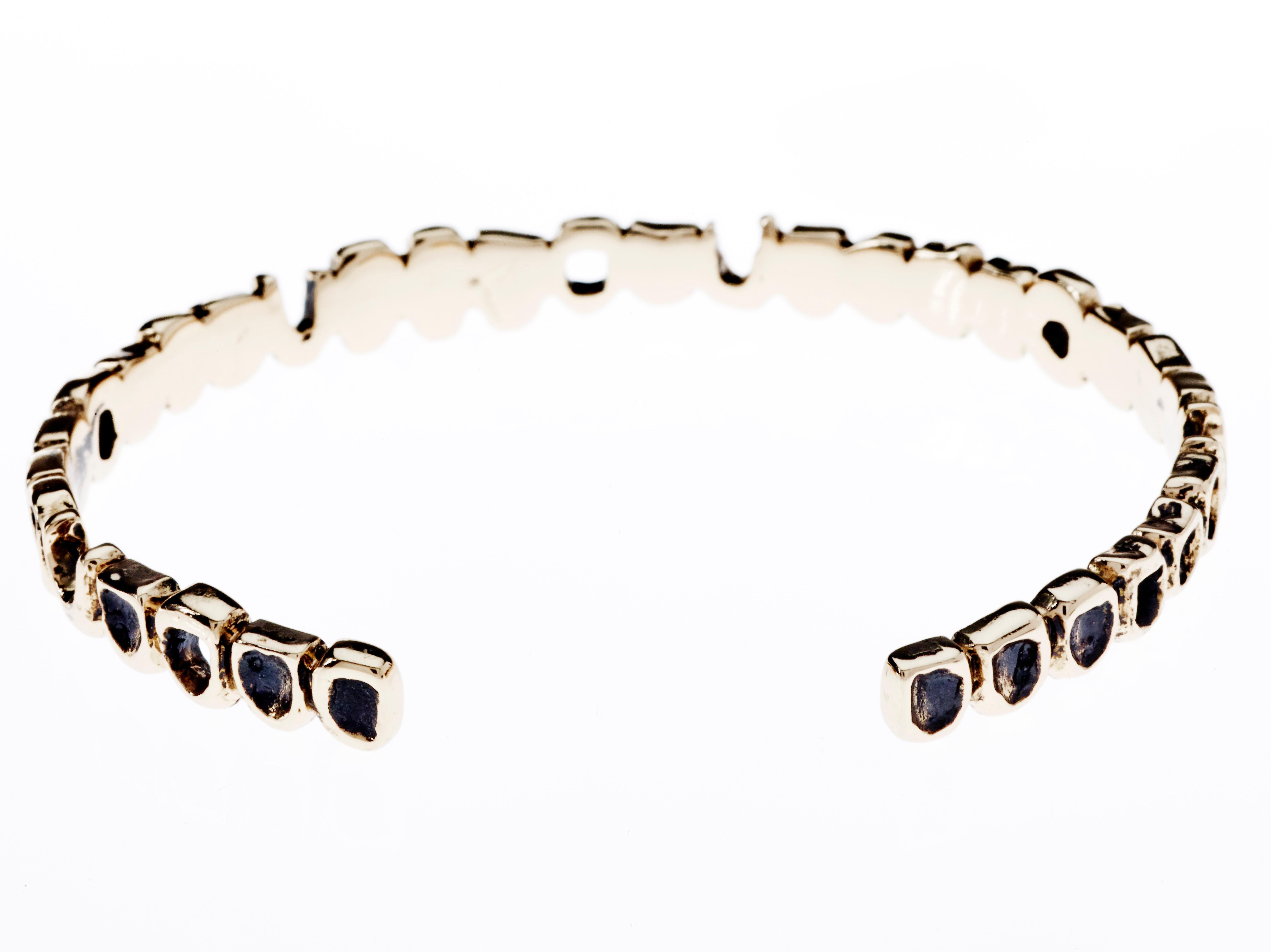 Brilliant Cut Memento Mori Style Teeth White Diamond Arm Bangle Bracelet Bronze J Dauphin For Sale