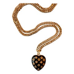 Memento Mori Style Collier coeur diamant blanc émail noir