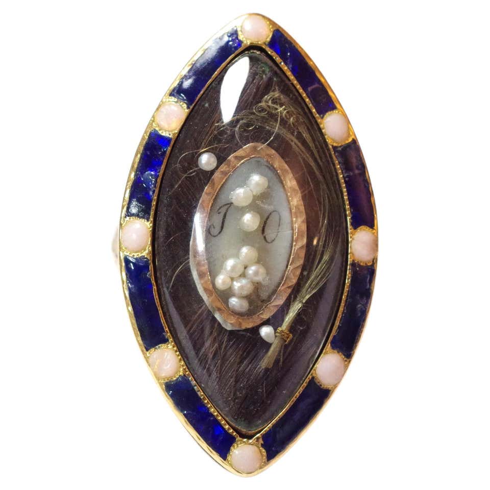 C1790 Neoclassical Painted Mourning Ring of Woman over Urn Under ...